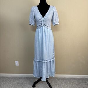 Urban Outfitters Dress Womens Small Blue Smocked Puff Sleeve Maxi Boho Cottage